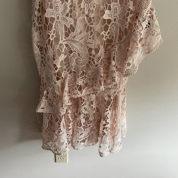 Lulus Women M Briarwood Blush Pink Lace Ruffled Bodycon Midi Dress NWT - Picture 4 of 14